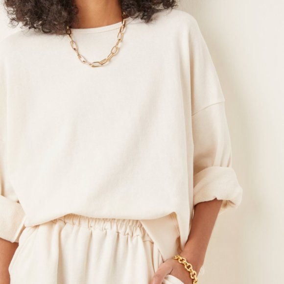 Frankie Shop Tops - Frankie Shop Jaimie Oversized Cotton Sweatshirt in Off White Cream Beige Medium